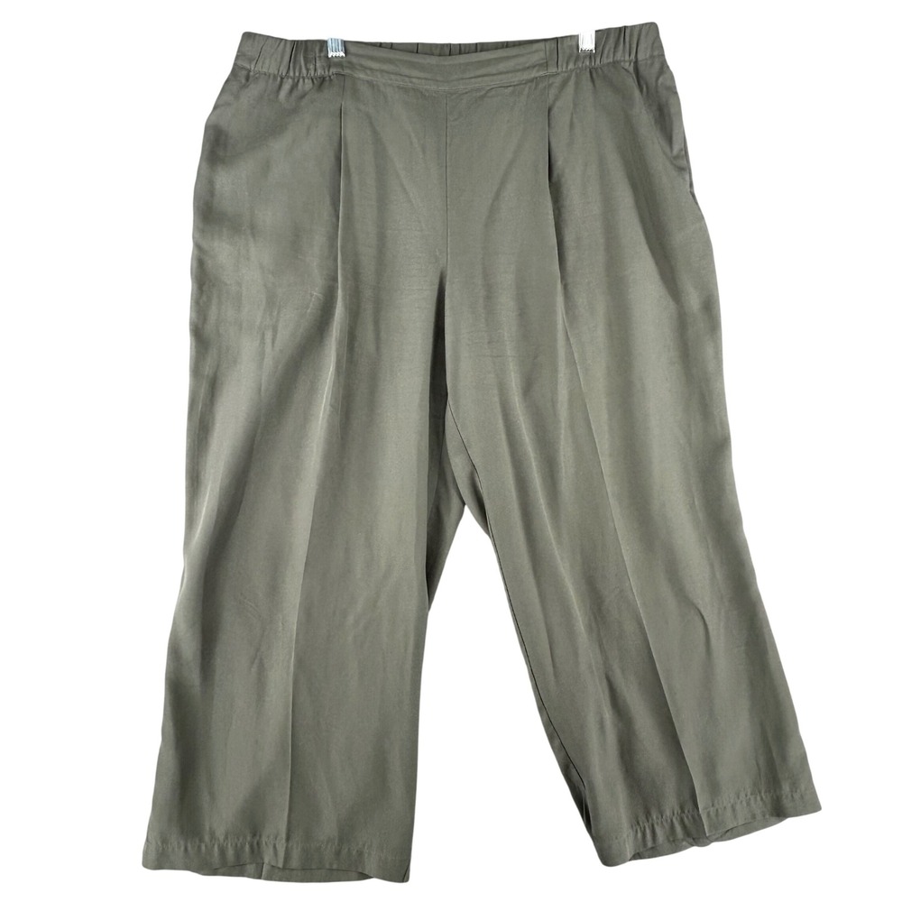 J Jill Wide Leg Cropped Pants‎ Womens Large Green 100% Tencel Pleated Pockets